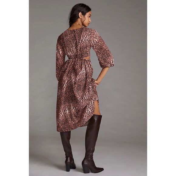 NWT ANTHROPOLOGIE Ranna Hill Floral Leopard Print Cut Out Midi Dress Size XS - Picture 3 of 16